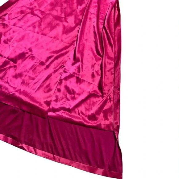 NWT FEHAUTE rose red pink Cap Sleeve v neck Satin A-Line Maxi wrap Dress sz 10 - Picture 8 of 13